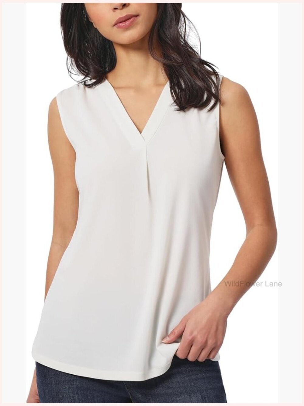 Sleeveless Pleat-Neck Jersey Top in Tunic Length